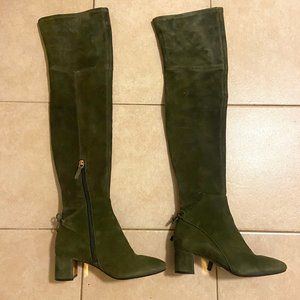 TORY BURCH: OVER-THE-KNEE ANKLE-TIE BOOT - GREEN
